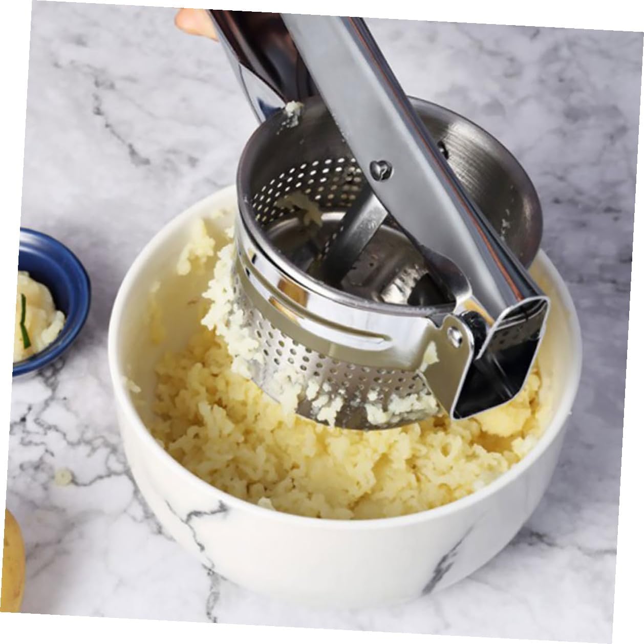 Stainless Steel Potato Masher Heavy Duty Kitchen Tool Efficient Lever Press Vegetable Crusher for Potatoes Beans Fruits Easy to Clean Kitchen Gadget for Home and Restaurant Use