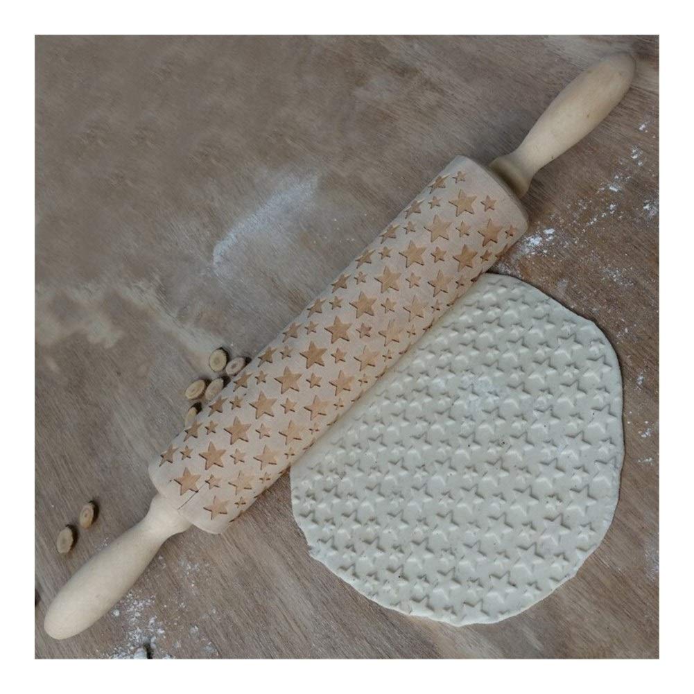 Rouleau à pâtisserie gravé étoiles 35cm pour biscuits de Noël et gâteaux fondant
