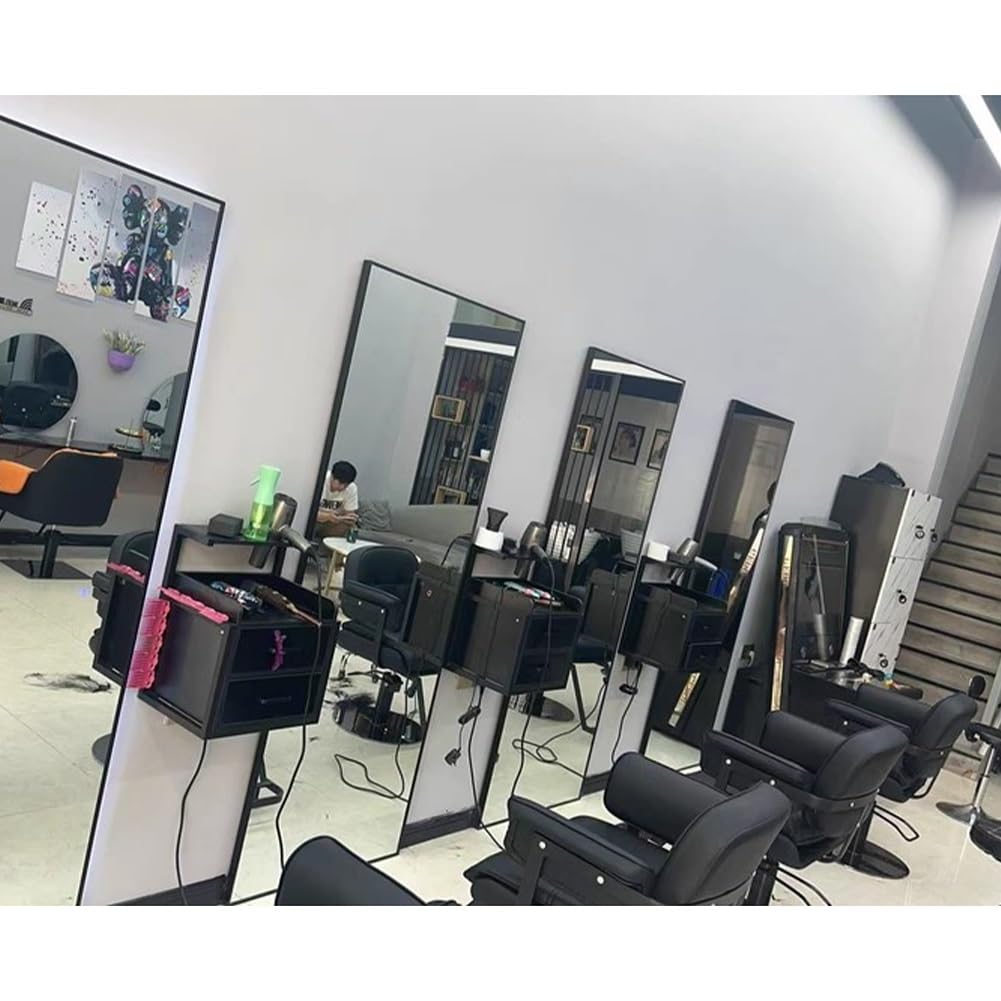 Stylingstation zur Wandmontage, mit 2 Schubladen, Haartrocknerhalter und schwimmender Aufbewahrung, moderne graue Möbel für professionelle Friseure und Salons
