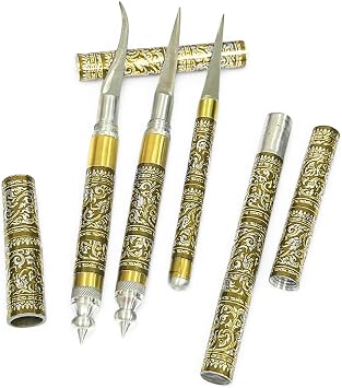 Set of 3 Thai Fruit & Soap Carving Knives Brass Handmade Sculpting Tools for Professional Carving, Vegetable & Fruit Decoration, Art Craft Knife Set Gold Color