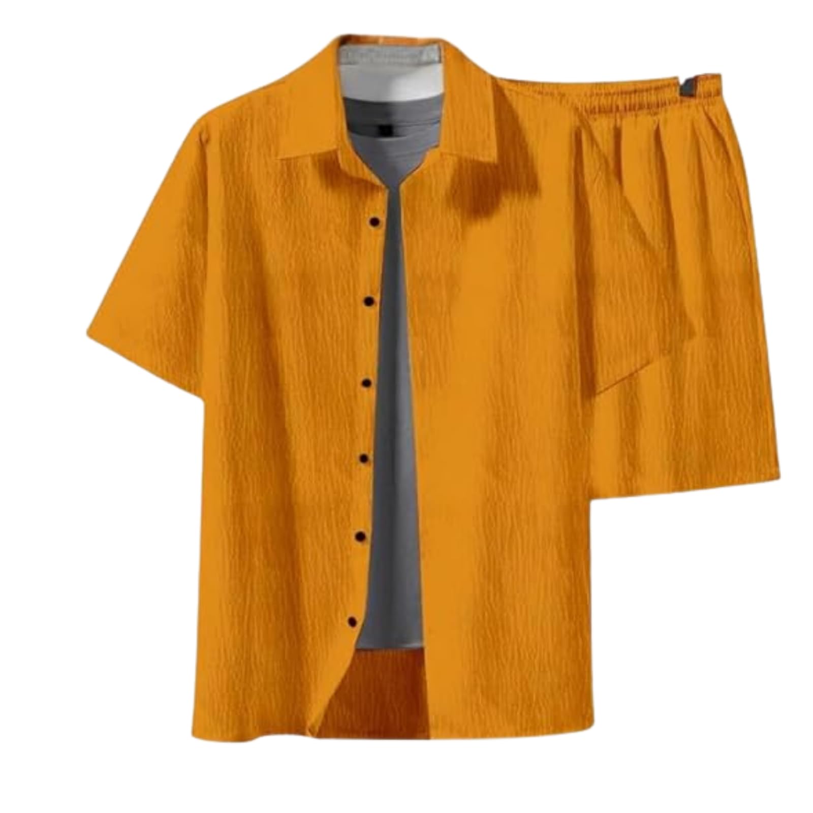 miramichi Men's Stylish Shirt and Shorts Combo | Regular Fit | Self Design Pattern | Premium Cotton Viscose Blend Fabric | Perfect for Casual. (S, Yellow)-picture-14