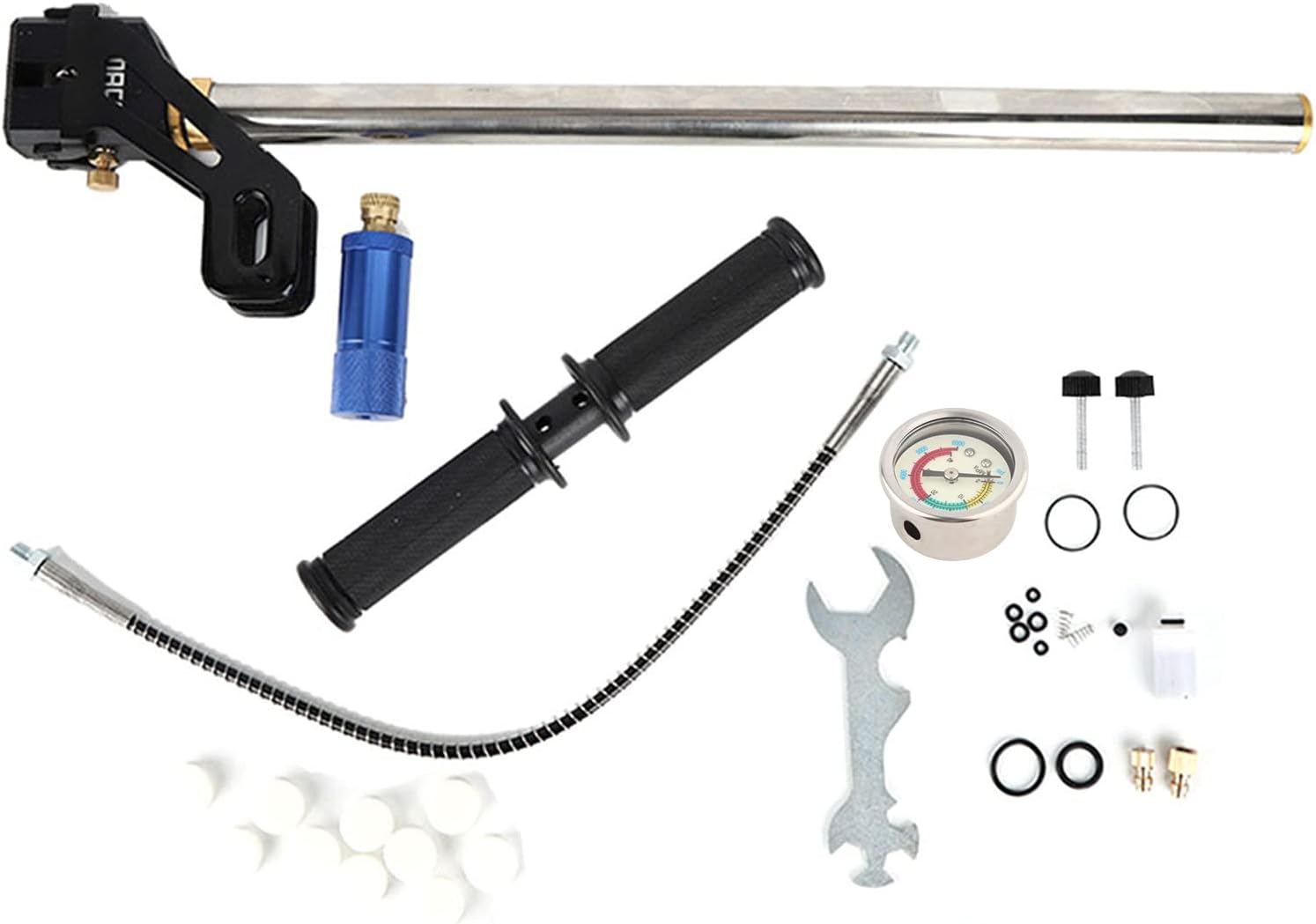 High Pressure Diving Air Pump, Manual Hand Powered, Stainless Steel Construction, 0.5L Oxygen 53cm Air Tube, Includes Connector, Wrench, and Accessories