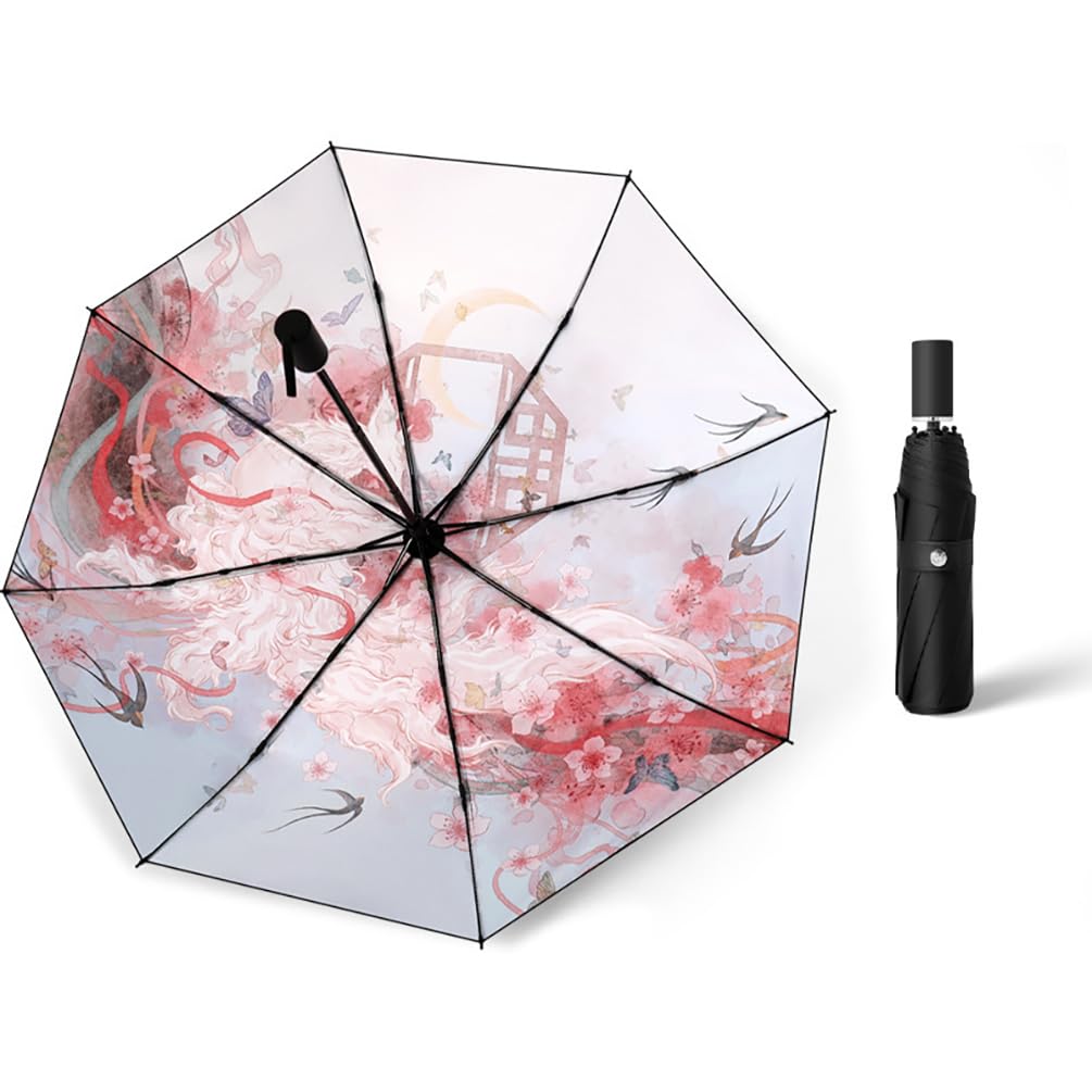 Maibar Sun Umbrella UV Protection UPF 50 Compact 3D Pattern Folding SPF 50 Umbrella for Lady (Manual Lift)