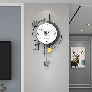 FLEBLE Large Wall Clocks for Living Room Decor Modern Pendulum Clock Silent