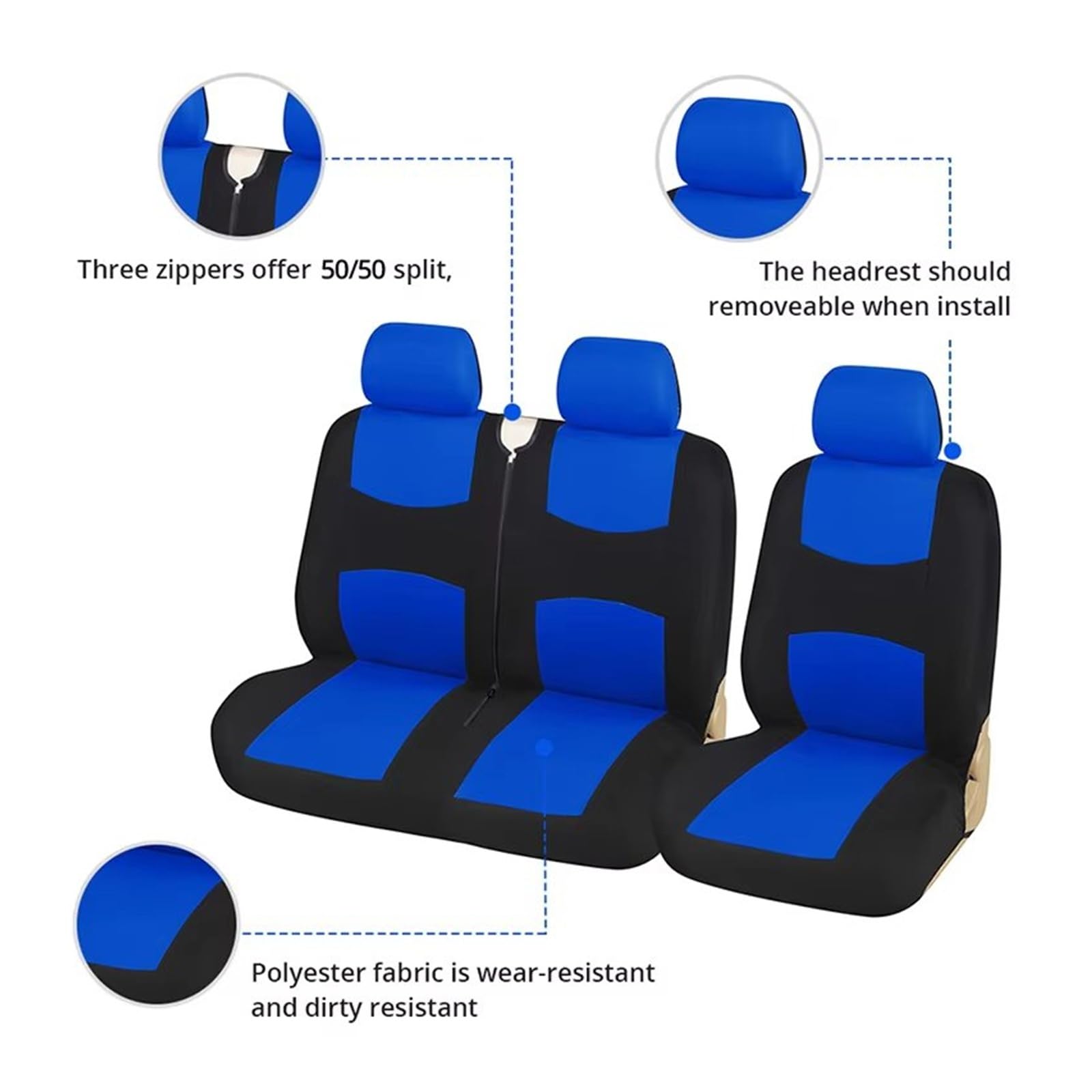 Fundas De Asiento 1+2 Negro Camión/Van Universal Coche Protector Funda Asiento Coche