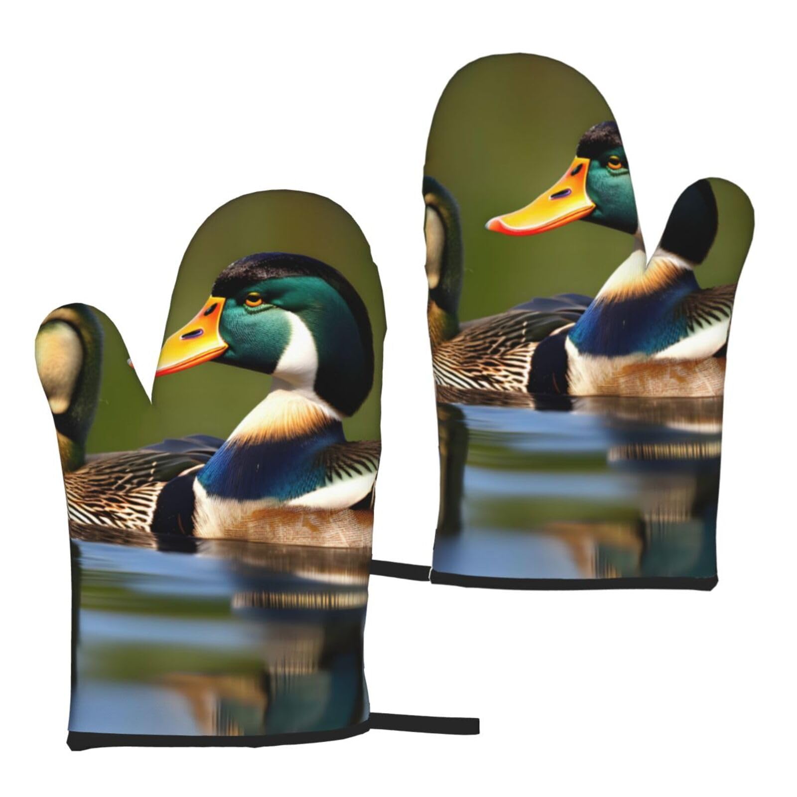 Two Mallard Ducks Print Heat Resistant Universal Fit Oven Microwave Gloves Home Cooking Baking Grilling