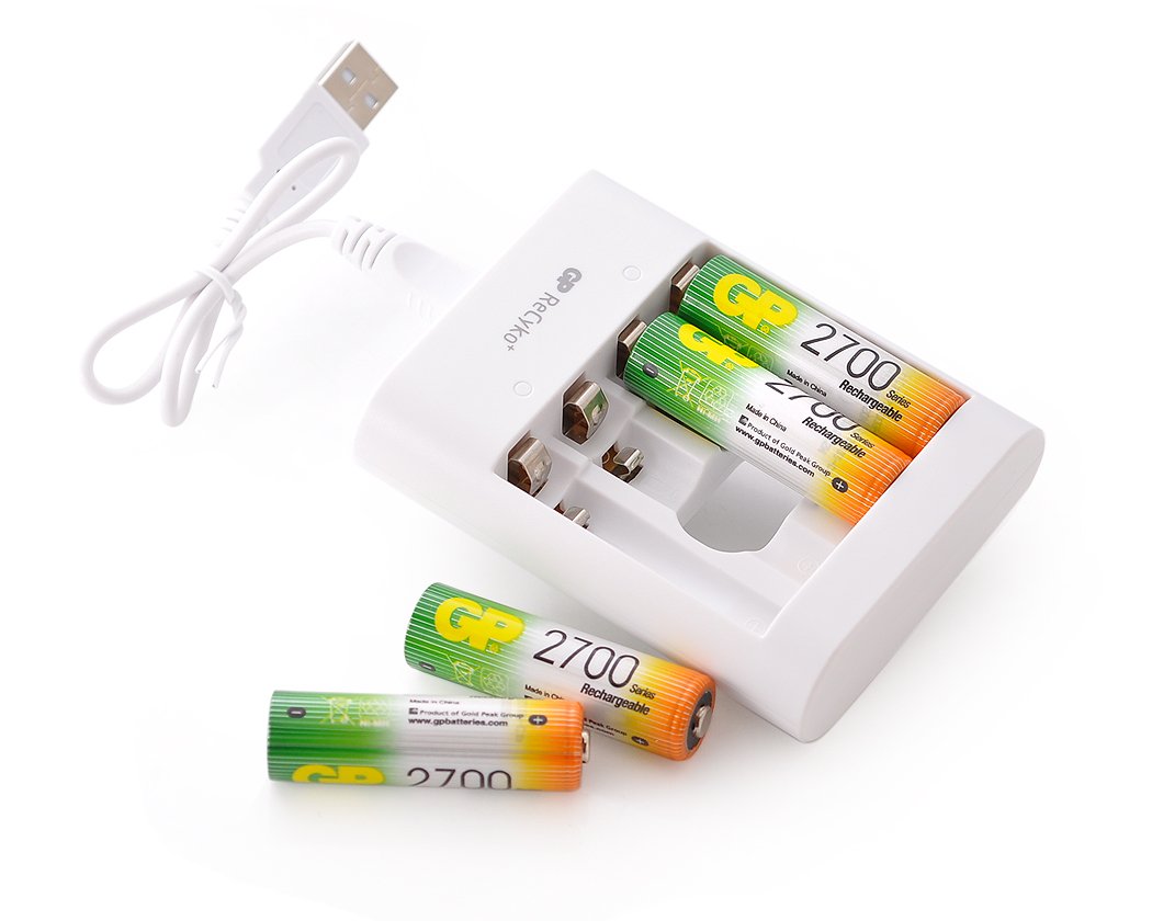 GP M452 USB-Schnellladegerät Set Mit 4 X 2600 MAh AA-Batterien – Lädt AA/AAA, Mit LED-Anzeige, Inkl. Aufbewahrungsbox