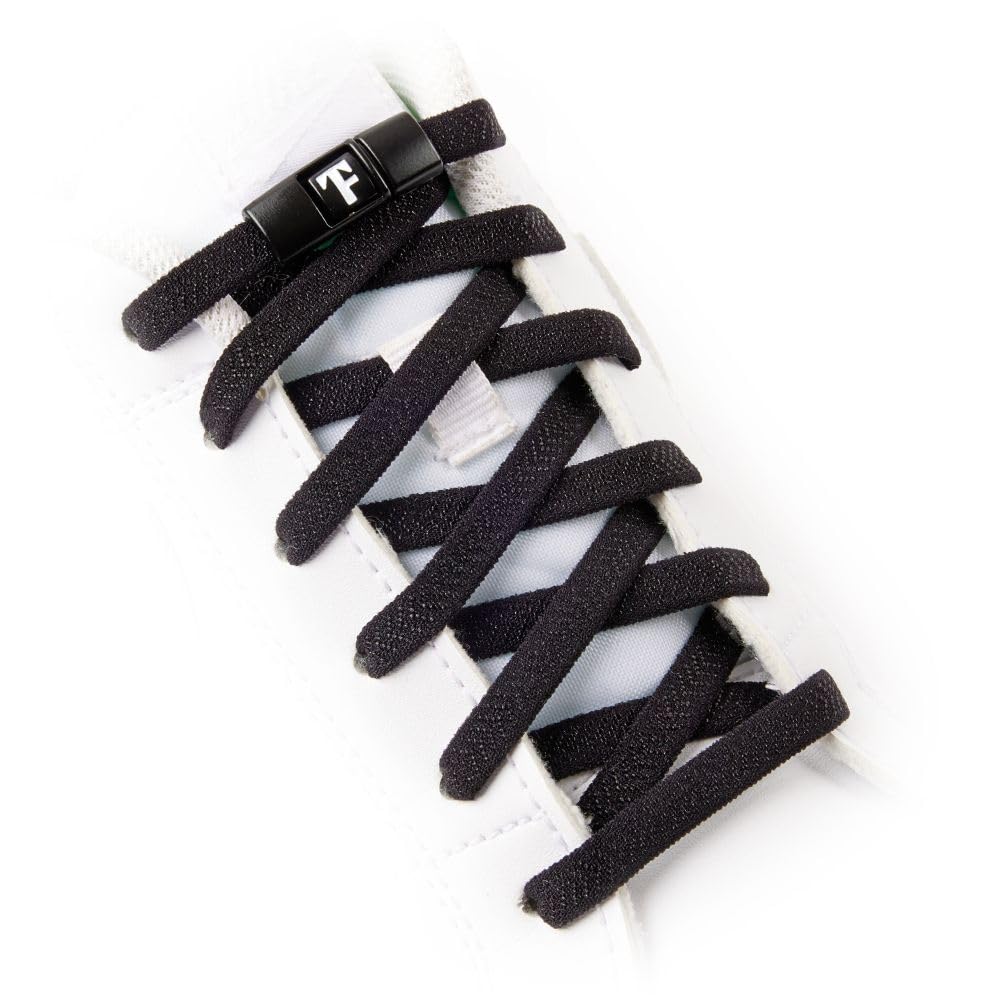 No Tie Shoe Laces for Sports Shoes & Trainers | Premium Elastic Weave & Quick Lock Buckle | Flat Shoe Laces For Adults & Kids | Elastic Shoelaces Black White Laces No-Tie | ACCELERATOR