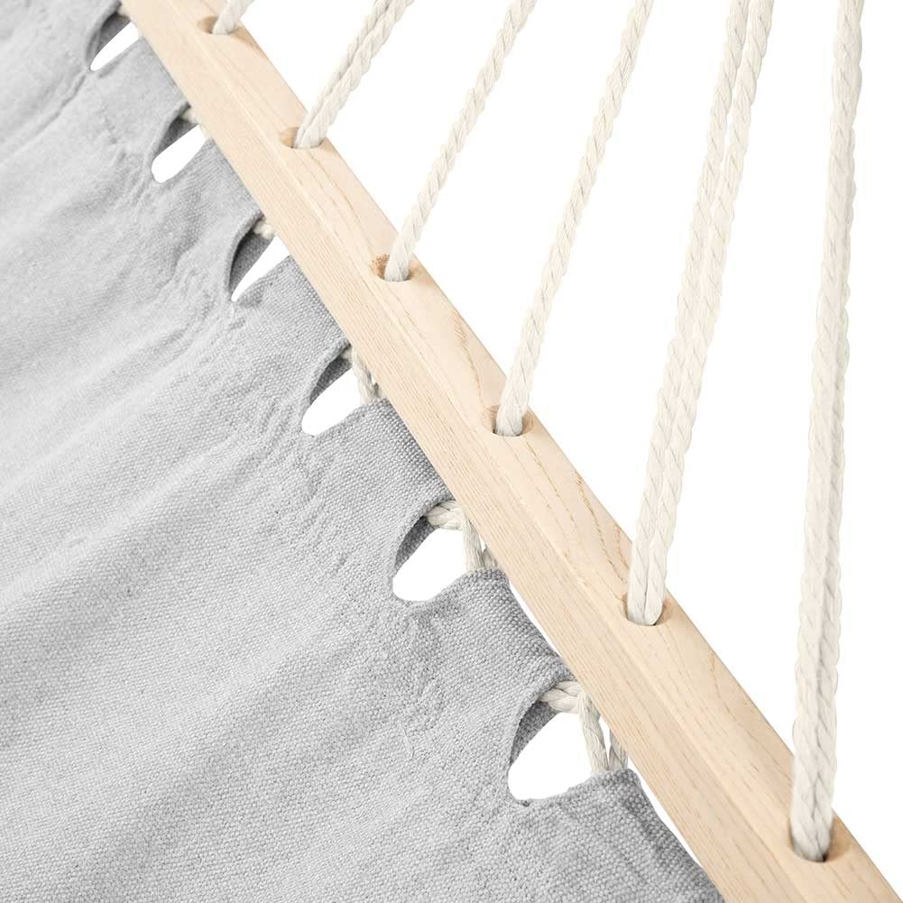 Bakaji Hamac de Jardin Double 2 Places 232 x 148 cm Barres transversales en Bois Revêtement en Polycoton avec 2 Coussins et Sangles Design Moderne pour Jardin Terre Camping (Gris Clair)