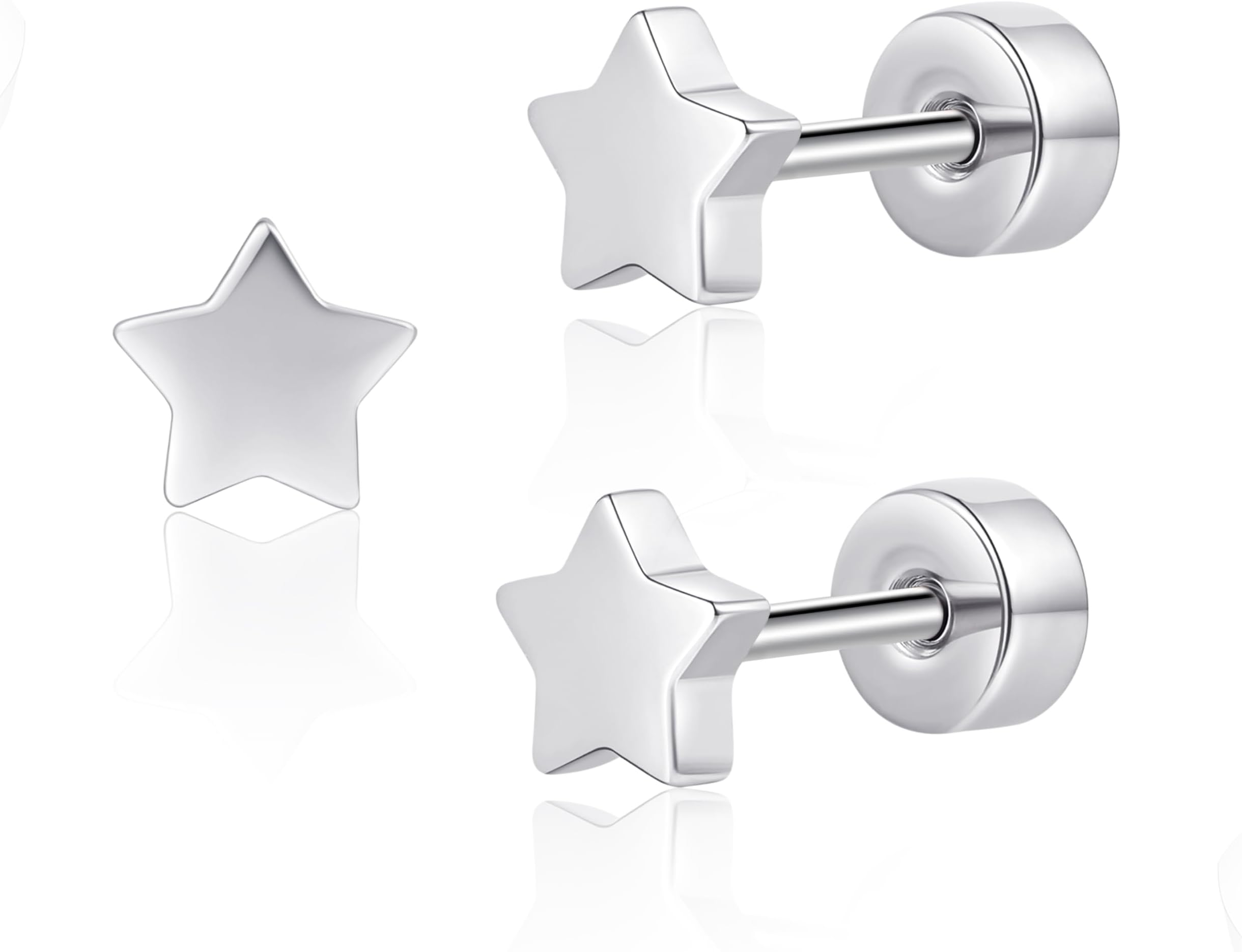 Titanium Flatback Earrings Hypoallergenic Heart/Star Screw Back Stud Earrings for Women Men, 5mm Simple Classic Cartilage Earlobe Sleeper Studs
