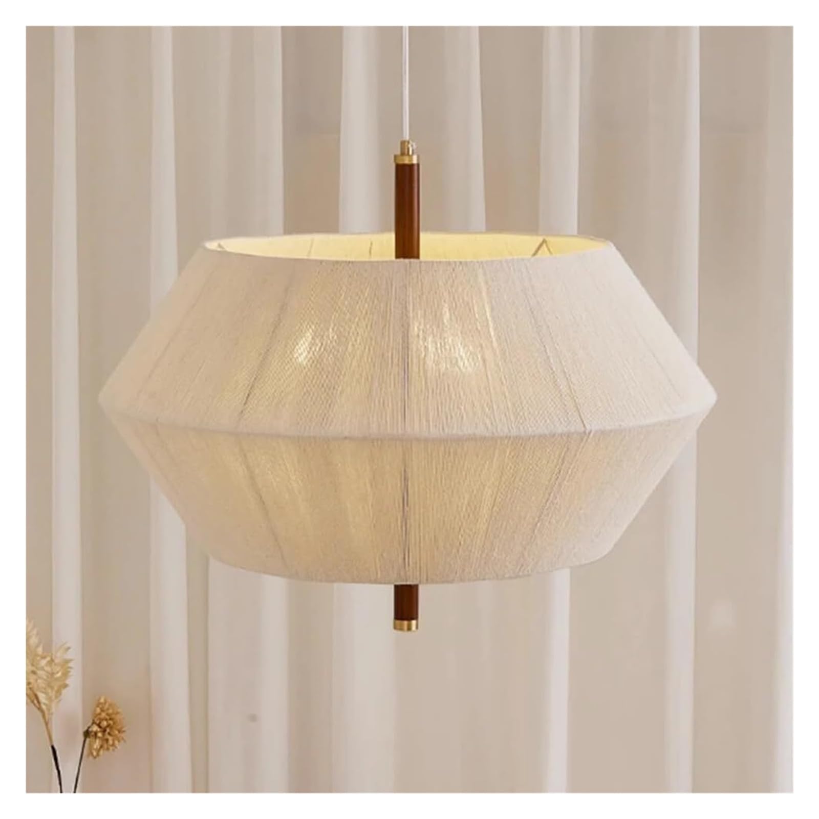 KHUKHU Japanese Wabi-sabi Style Woven LED Chandelier Cotton Thread Solid Wood Light Fixture, Teahouse Restaurant Bedroom Ceiling Lamp Dining Room Decor Kitchen Table Pendant Lights