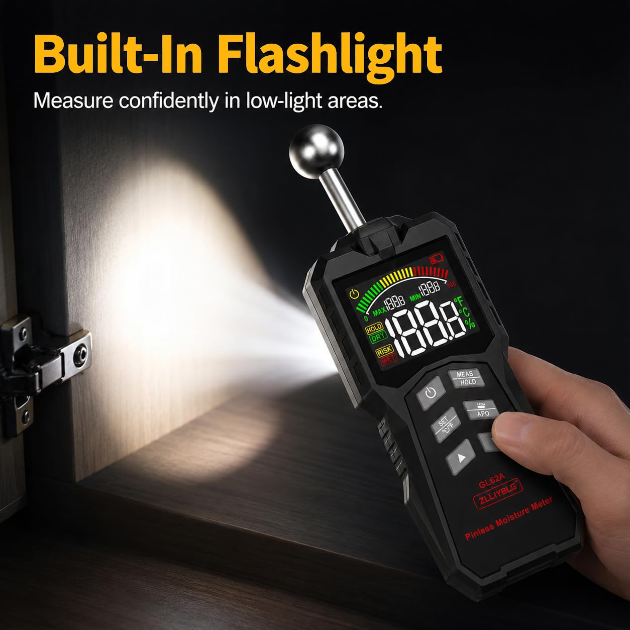 Pinless Moisture Meter - Detect Wood, Walls & Leaks -6