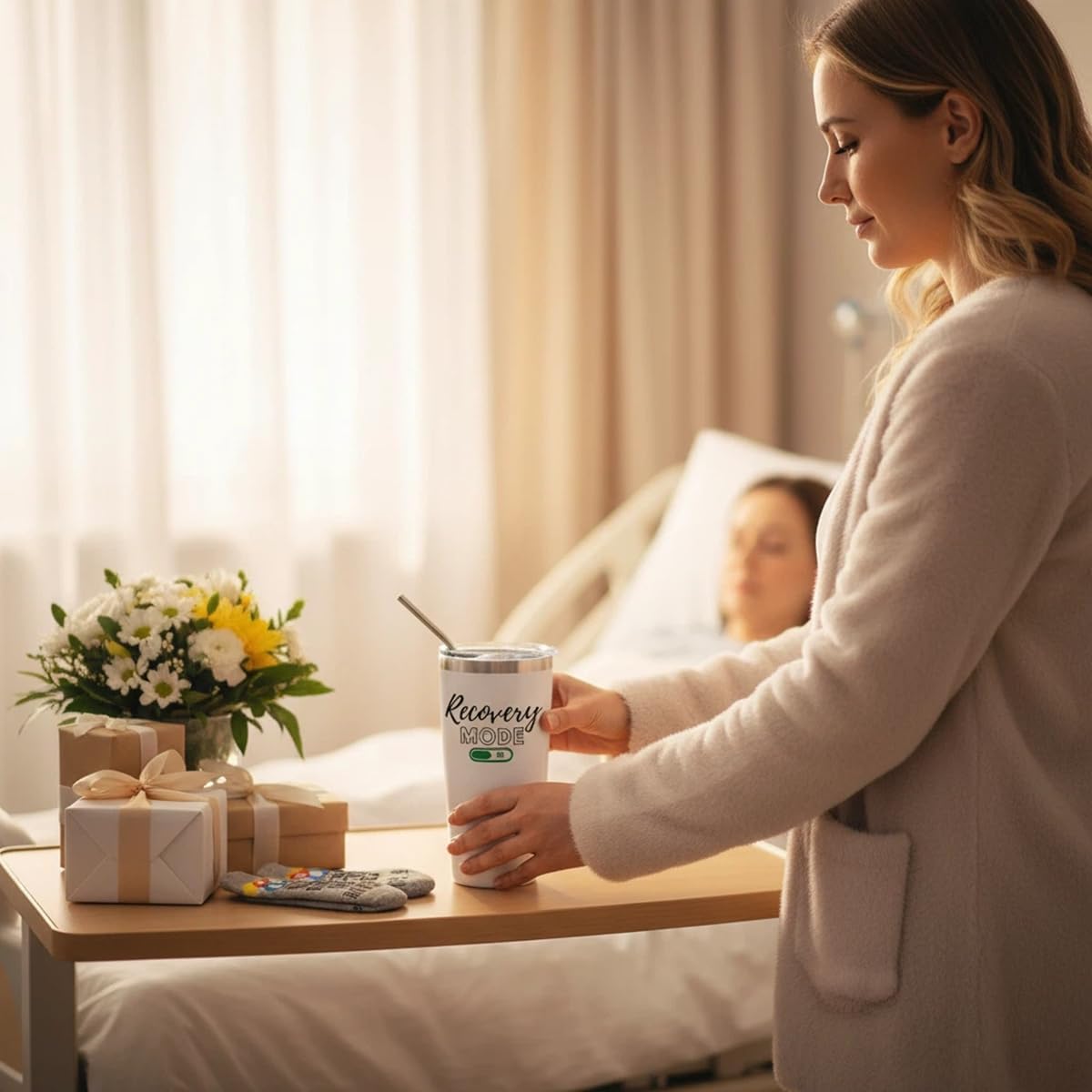 Funny Get Well Soon Gifts for Women, Men, 20oz Hospital Mug, Recovery Mode On, Surgery Recovery Gifts for Chemo Patients, Comes With Funny Recovery Socks For Women and Men, Thinking of You Gift - Image 3