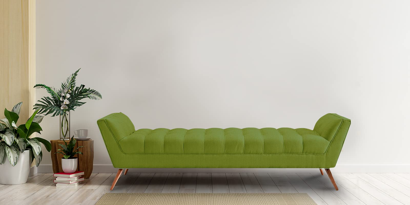 Dreamzz Furniture Elenora Button Tufted Recamier in Olive Green Colour