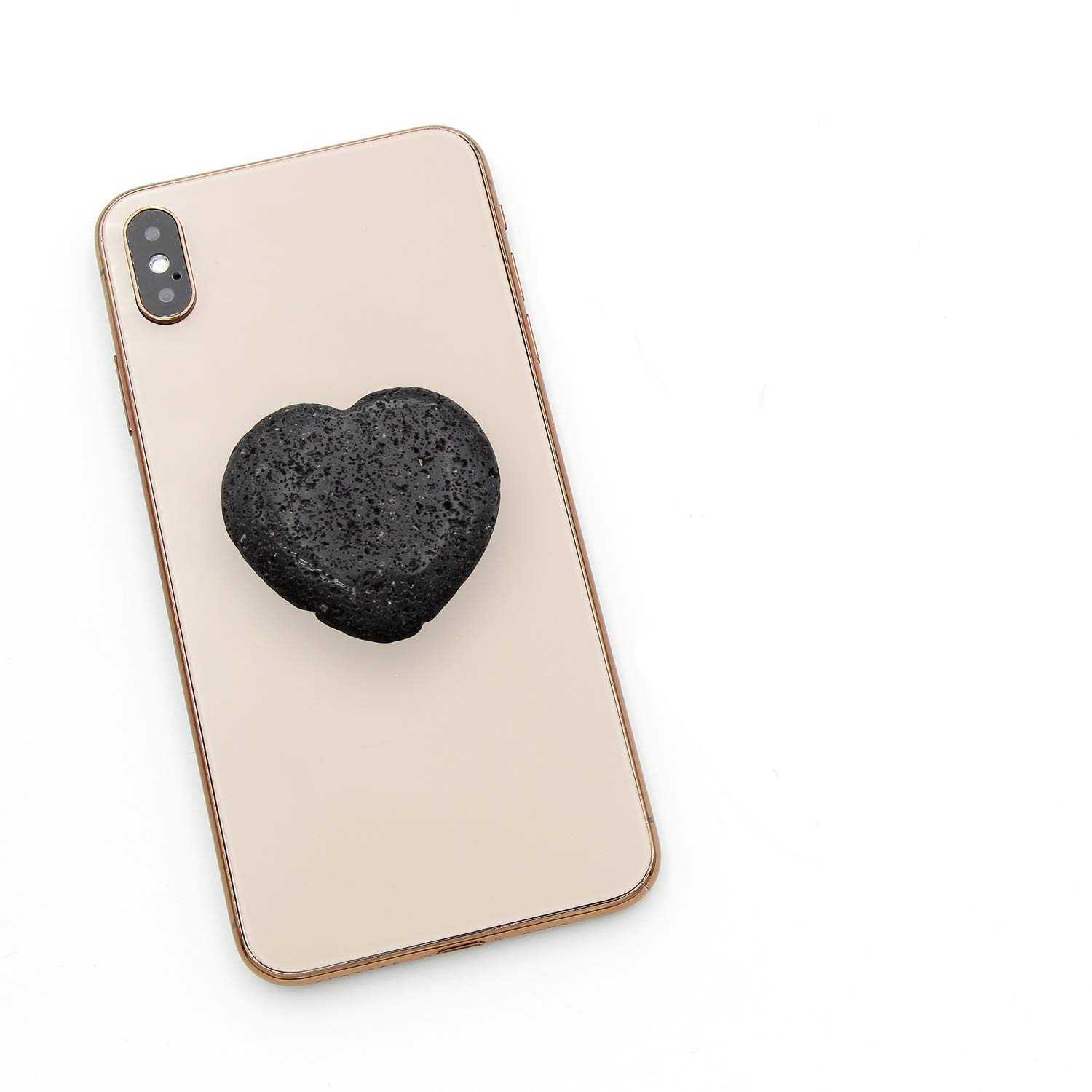 Black Lava Stone Heart Phone Grip, Essential Oil Diffuser Collapsible Holder for Smart Phone and Tablet