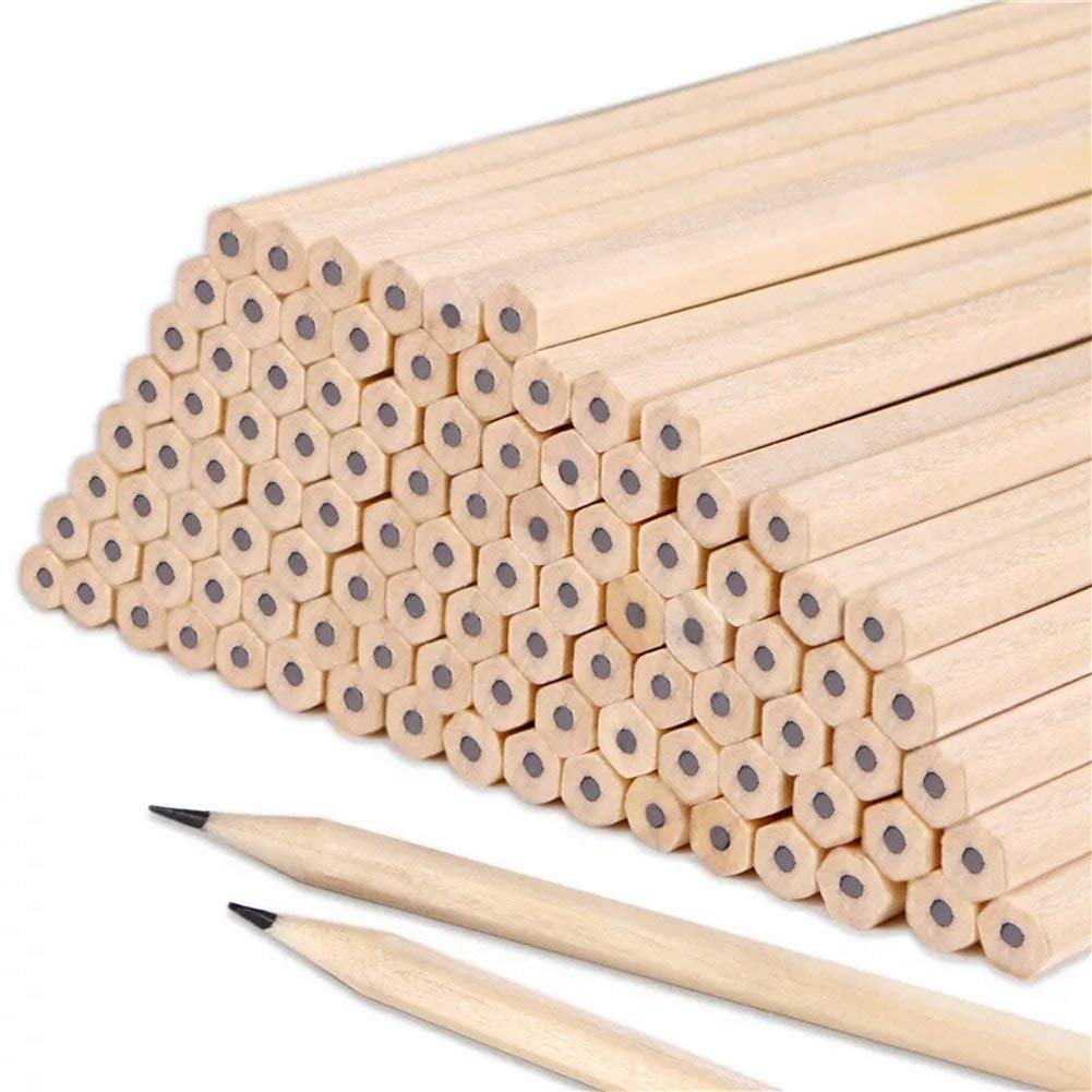 HB Pencils Set of Natural Basic Wood Graphite Hexagon for Drawing Writing Office School Supplies 17.9 * 0.7cm (50 Pcs）
