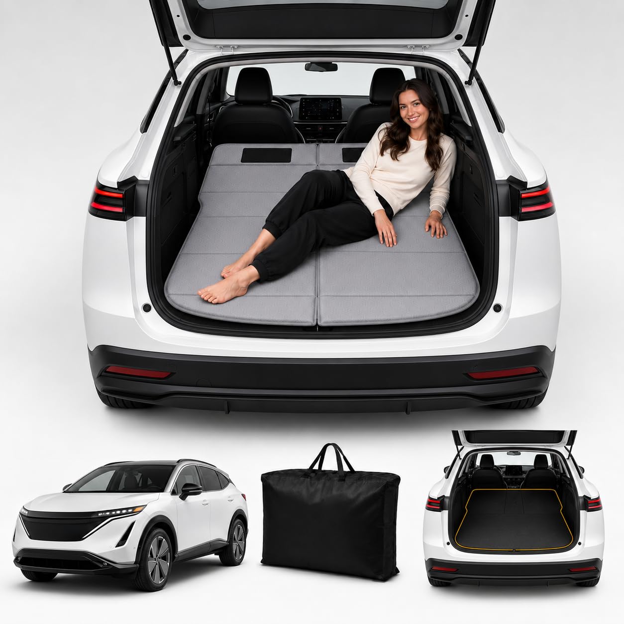 Car Mattress for Ariya 2023–2026, Upgraded Non-Inflatable Thickened Foam SUV Car Camping Mattress, Foldable Trunk Sleeping Pad Car Bed Mattress for Road Trips Camping Travel
