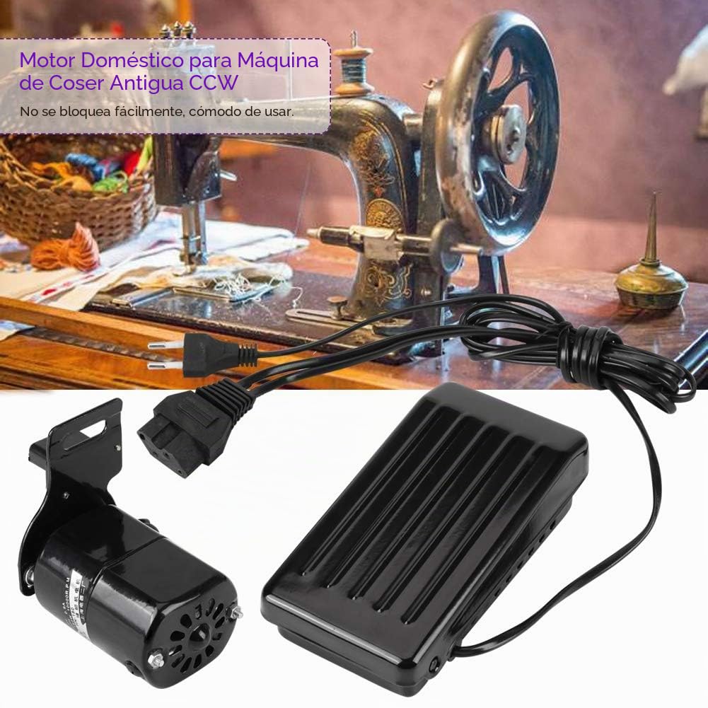 Motor para Máquina de Coser 180W, 10000 RPM, Negro, con Pedal de Pie, Cinturón y Escobillas de Carbón, Compatible con Alfa, Singer, Sigma