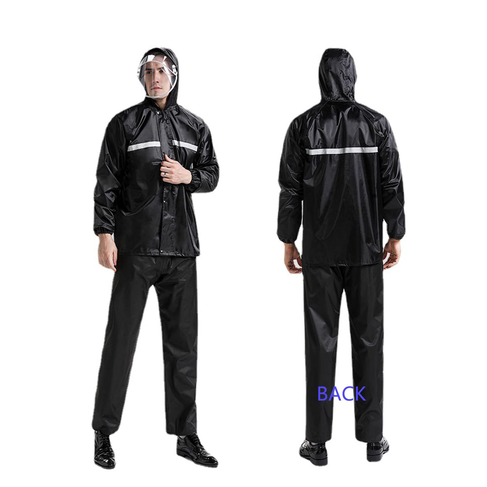 MAHEWork Wear Rain Suit Jacket and Trouser Set for Men/Women, Outdoor Waterproof Windproof Hooded Rainwear with Double Brim Night-Light Bars Raincoat Rain Gear