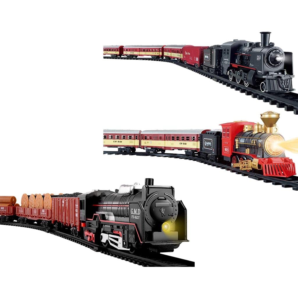 Set di Trenino Elettrico Giocattolo per Bambini E Bambine con Luci E Suoni, Kit Ferroviario con, Vagoni E Regalo di Compleanno, Vapore Nero