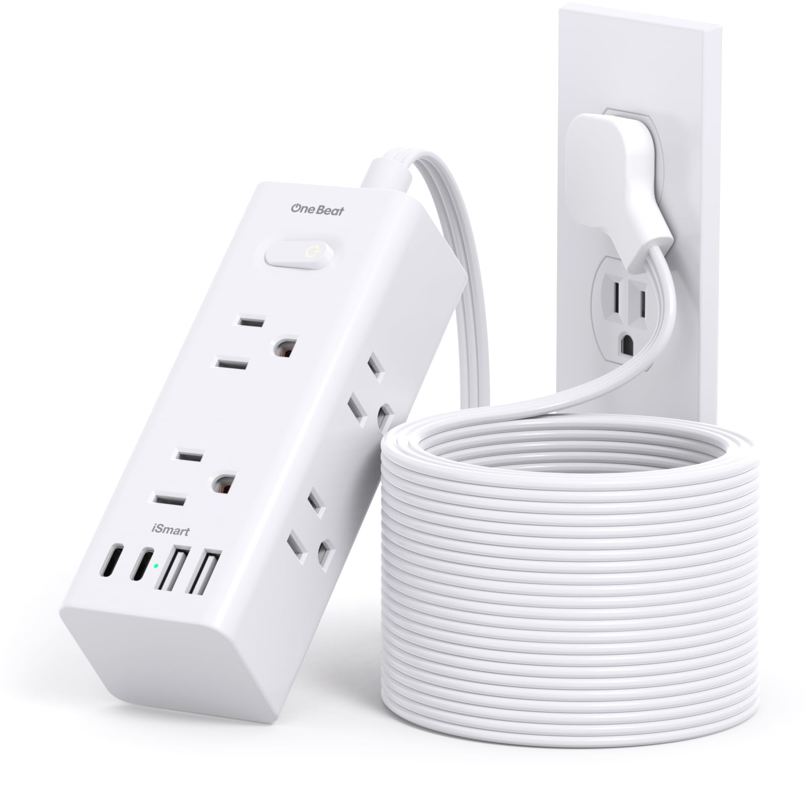 One Beat 20Ft Extension Cord with Multiple Outlets,Flat Plug Power Strip