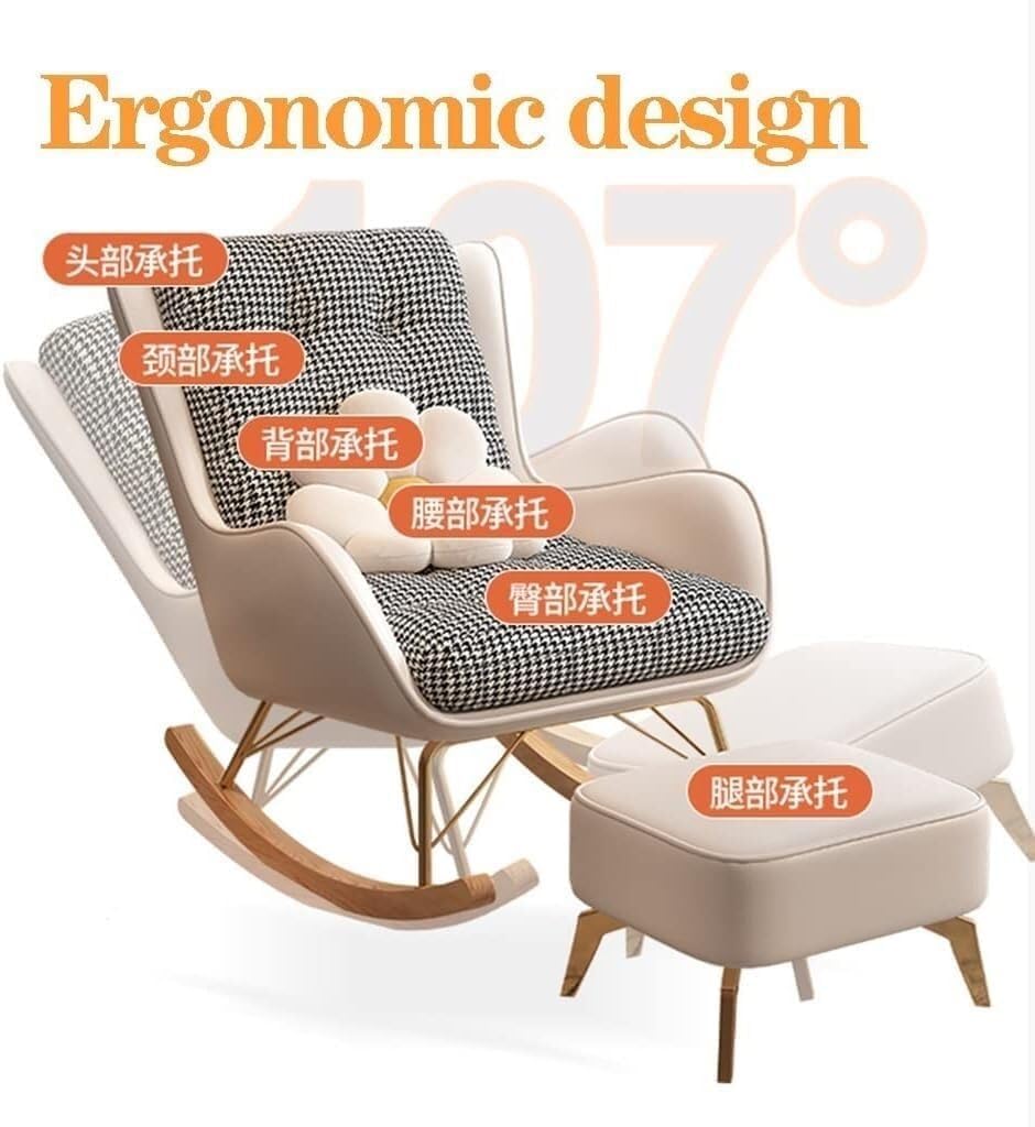 Accent Rocking Chair with Footstool,Upholstered Glider Rockers with High Backrests,Modern Armchair with Lumbar Pillow and Ottoman(Green) (Grey One Size)