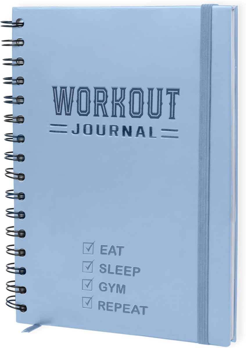Nextnoid Hardcover Fitness Journal Workout Planner for Men & Women - A5(5.7" x 8.3") Sturdy Workout Log Book to Track Gym & Home Workouts - Blue