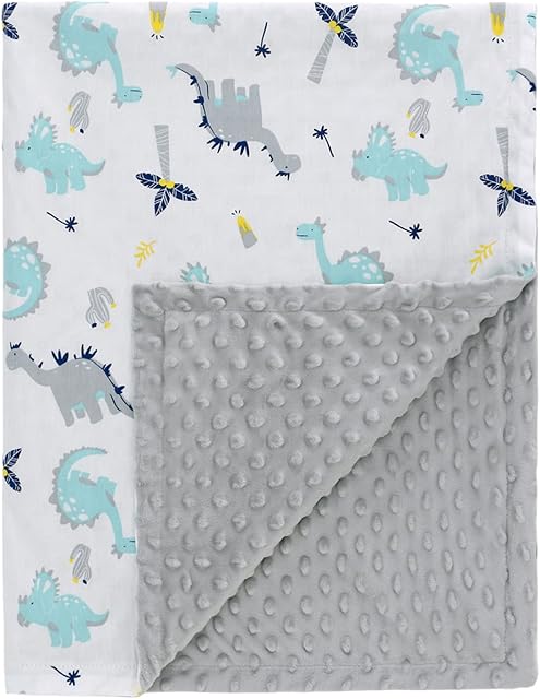 LAT LEE AND TOWN Minky Baby Blanket 78x100cm Silky Soft Micro Fleece Baby Blanket with Dotted Backing, Printed Animal Throw Blanket for Boys (Dinosaur)