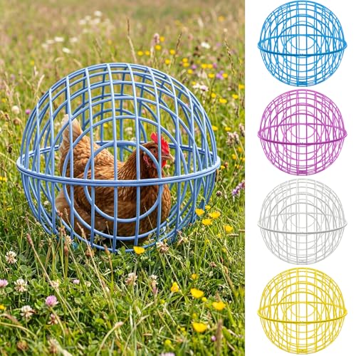 Leinuosen 4 Pack Chicken Ball Cage Movable Mesh Rabbit Coops Plastic Detachable Rolling Safety Hutch Prevents Dog Bites Horse Trampling for Bird Duck Outdoor(Bright Colors)