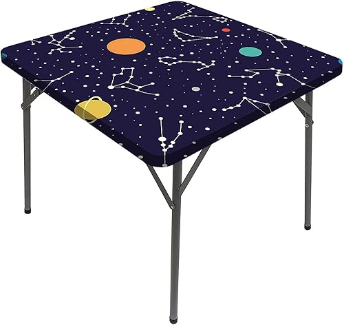 JUNTAIY Mantel cuadrado elástico de constelación, diseño del universo de galaxia colorida del zodiaco y los planetas, lavable, a prueba de derrames,