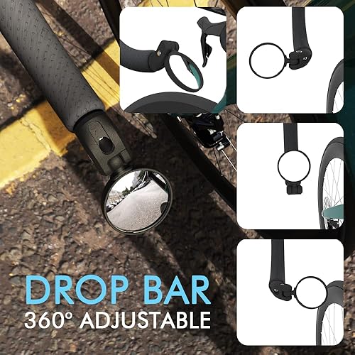 Miniatura 4 de BriskMore 2 espejos de bicicleta, espejo de extremo de barra de bicicleta, espejo retrovisor de bicicleta convexo de vidrio HD, espejo retrovisor de