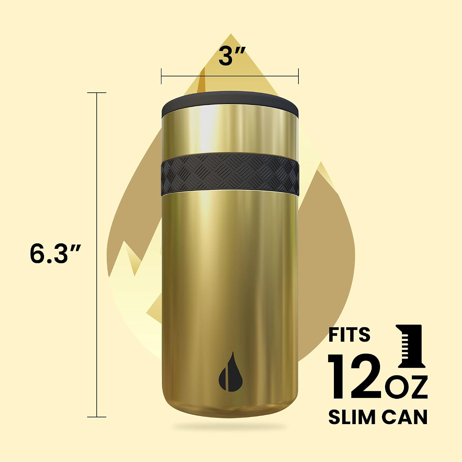 Elemental Insulated Slim Can Cooler, Triple Wall Stainless Steel Skinny Can Cooler - Drink Cooler Insulator for 12oz Skinny Seltzers, Beer, Soda Cans - Gold
