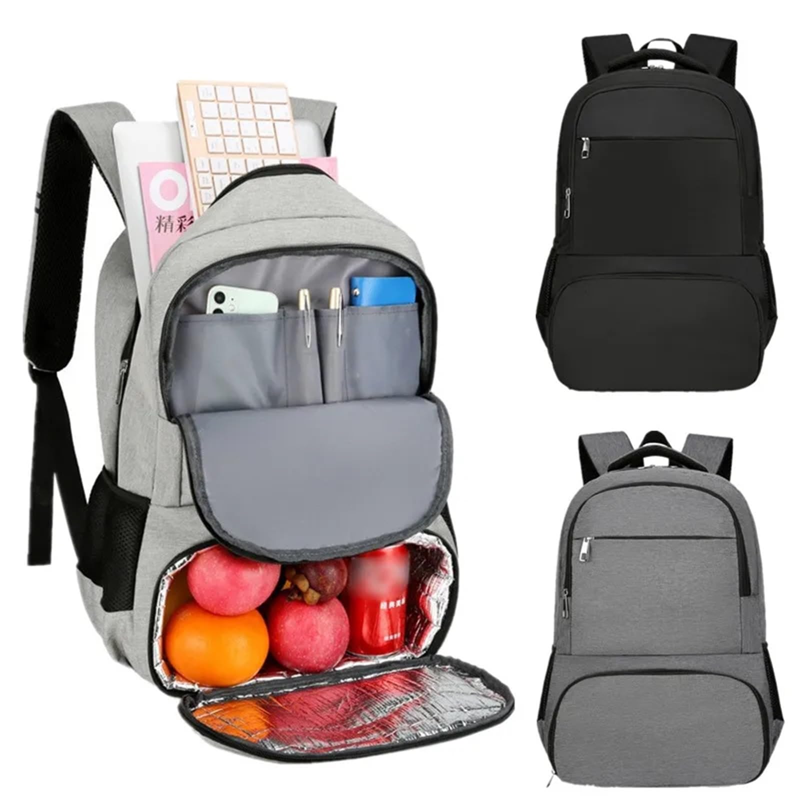Zaino termico multifunzionale da picnic all'aperto Borsa termica per picnic da asporto consegna pasti borsa a tracolla (nero)