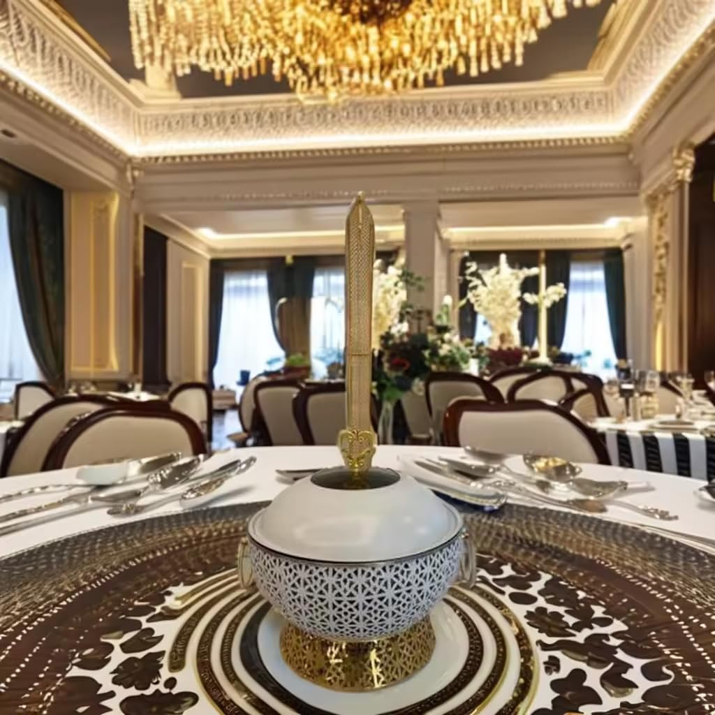 HONHPD 4 Pack Matte White Chafing Dish Buffet Set, 8QT Stainless Steel Food Warmer with Hanging, Buffet Servers, Hotel Buffet Equipment Dishes for Chafin, Chafing Dishes for Catering, Gold and White