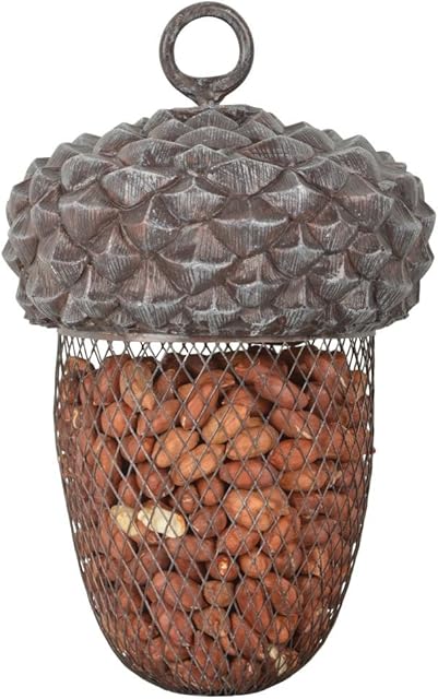 Esschert Design Karmnik żołądź z żywicy poliestrowej i metalu, 14,0 x 14,0 x 22,2 cm