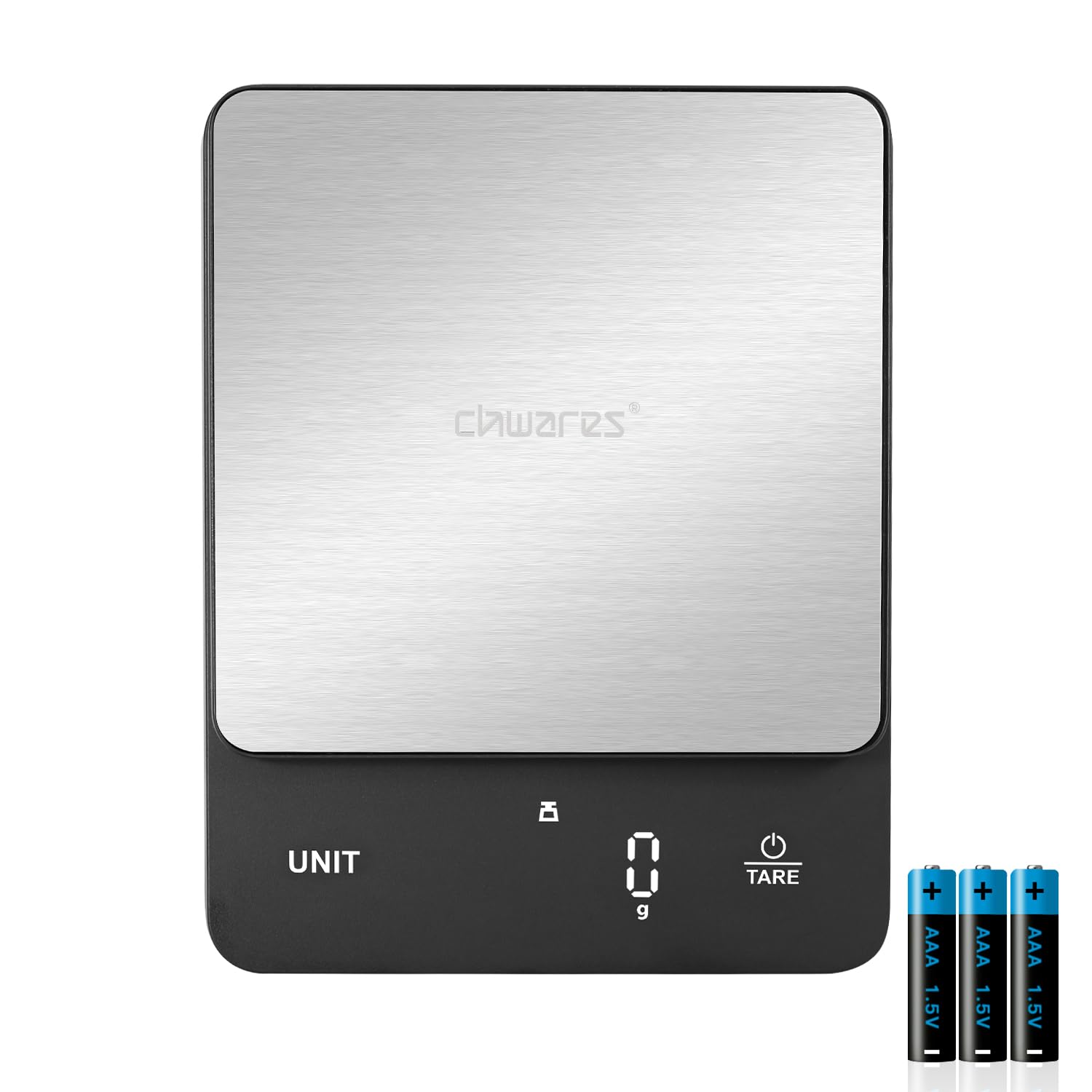 CHWARES 5Kg/11lb Digital Kitchen Food Scale, 1g/0.1oz Digital Small Scale Grams and Ounces for Weight Loss, Dieting, Baking, Cooking, Meal Prep, Coffee (Batteries Included) Square Food Scale