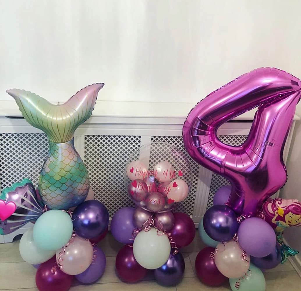 Set Di Palloncini Per 5° Compleanno A Tema Sirena – 2 Sirene, 2 Conchiglie, Numero 5, Cuore E Nastro, In Alluminio, Dimensioni Varie