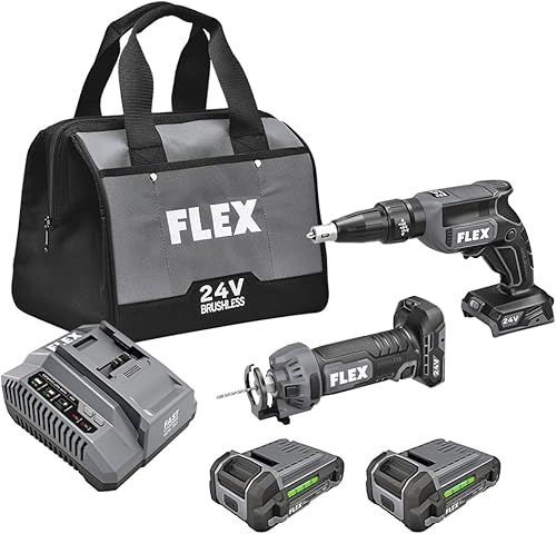 Miniatura 8 de FLEX Kit combinado de 2 herramientas inalámbricas sin escobillas de 24 V: pistola de tornillo para paneles de yeso con cargador de tornillos y