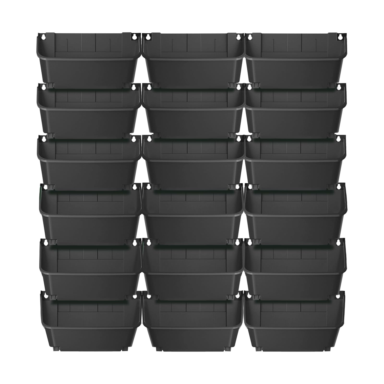 Juego de 18 macetas verticales de pared con sistema de riego por goteo, 350ml, para pared, 70kg, jardín vertical para balcón o jardín, 33*14*18.5cm, Negro
