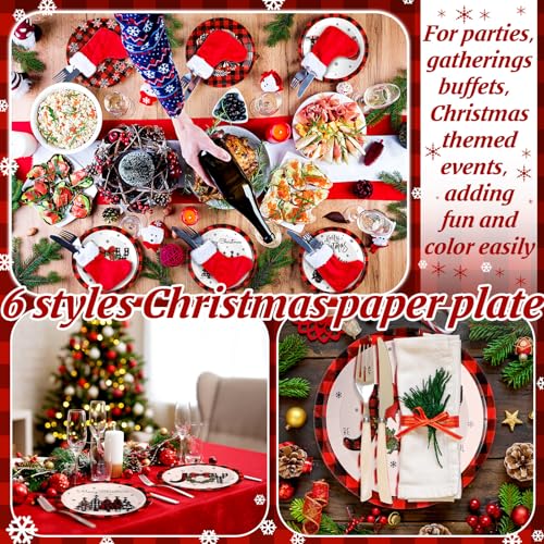 Image of Fourluoo 96 Pcs Christmas Paper Plates Disposable 7 Inch Black and Red Buffalo Plaid Dinner Plates for Xmas Birthday Party Table Decoration Supplies