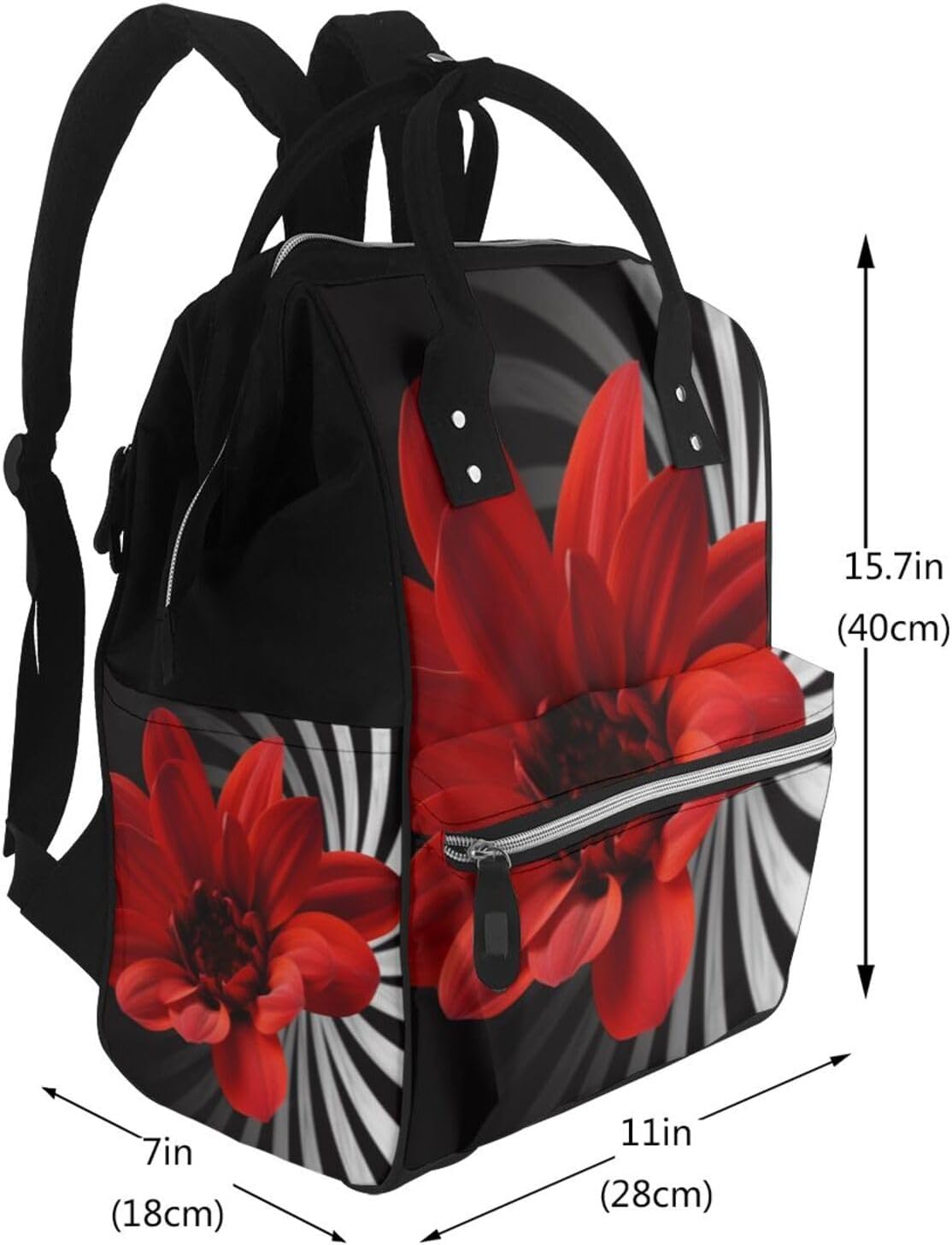 Red Flower Diaper Bag Backpack for Women Multifunction Waterproof Mummy Backpacks for Mom Dad, Large Capacity Nappy Bag with Changing Pad Casual Daypack Travel Bags