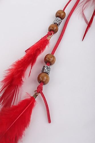 Miniatura 5 de Jumwrit Diadema de plumas bohemia, diadema india, hippie, gitana, tocado con borlas, cuerda de cáñamo ajustable, diadema con cuentas, accesorios