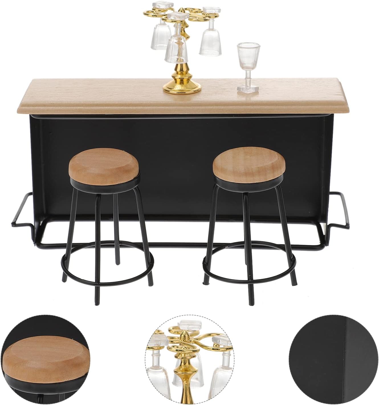 木製ミニハウスバー家具 ミニチュアバーカウンターチェア ミニチュアパブ ワインボトル 写真レイアウト小道具 デスクトップ装飾 ミニハ