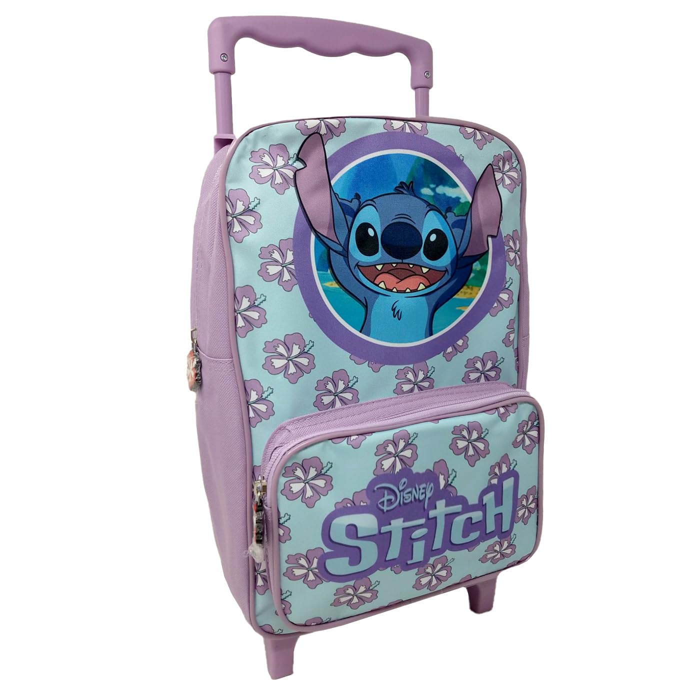 Jacob Company Mochila con Ruedas 37x12x21cm, Mochila Trolley Infantil, Material Escolar para Niños y Niñas, Mochila con Compartimiento y Bolsillo Frontal (Color Lila, Stitch)