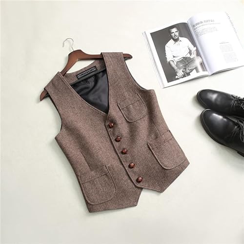 Solovedress Mens Vintage Tweed Suit Vest V Neck Casual Wool Waistcoat For Wedding Groomsmen(Dark Navy Blue,Xs) #TOP3