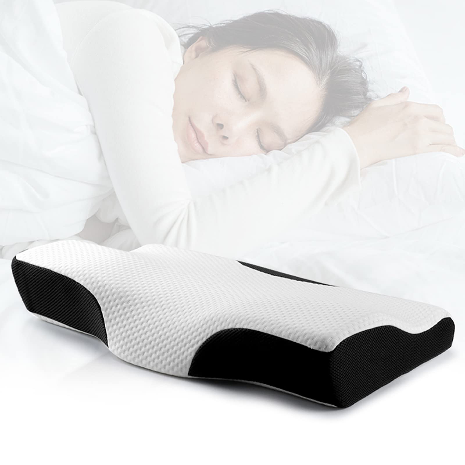 Duffy White / Black Perfect Orthopedic Pillow, Memory Foam Pillow, Cervical Contoured Neck Pillow, Side Sleeper Pillow, Pillows For Neck Pain, Anti Snore Pillow, Neck Support Pillow, Bed Pillow