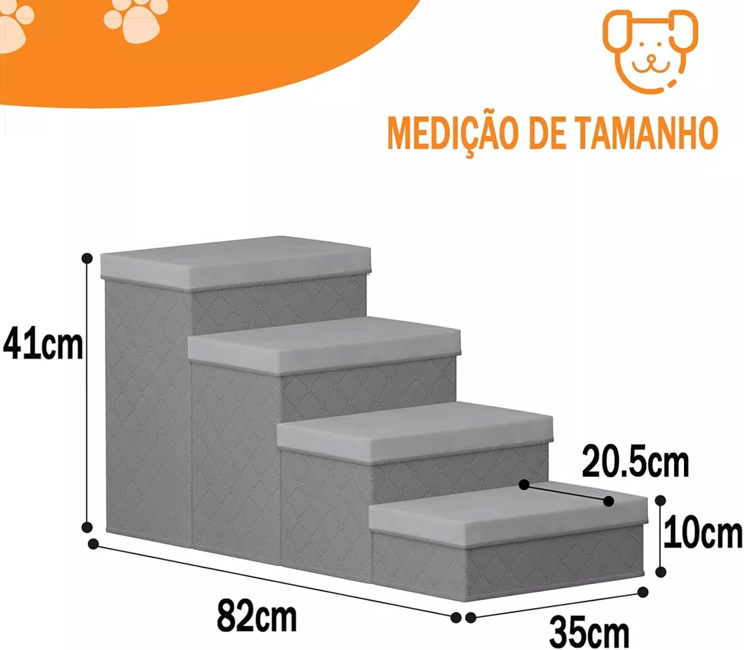 Escadas Pet com 4 Degraus, Acessível a Camas e Sofás, Estável e Confiável, Adequado para Armazenar Itens, Seguro para Animais Idosos, Cinza