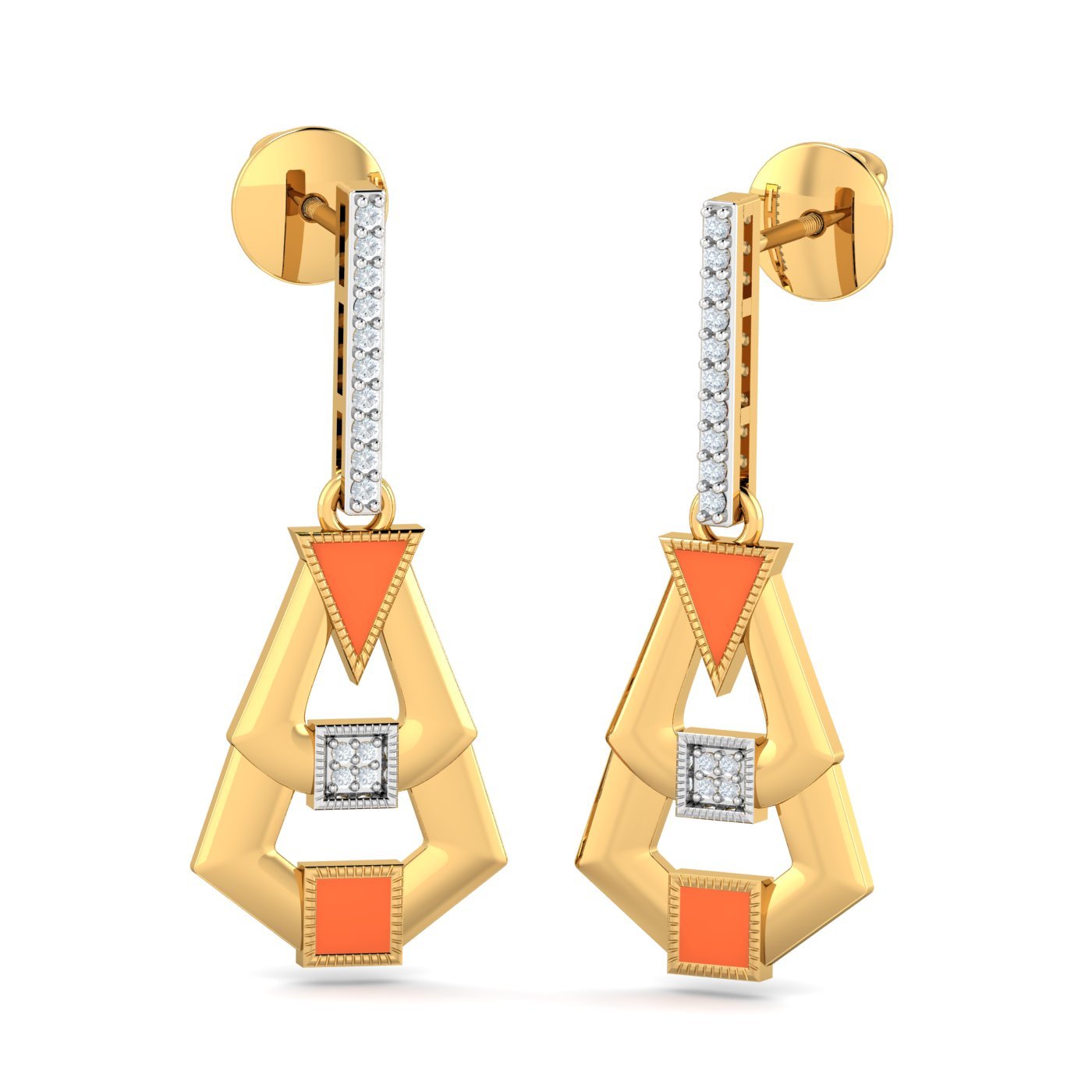14KT Yellow Gold Diamond Cedar Enamel Dangle Earrings for Women-image-1
