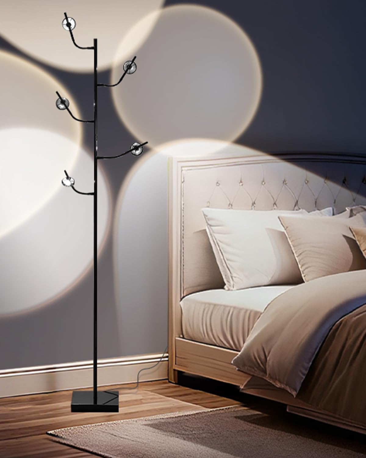 5 Head RGBW Halo Projector Floor Lamp, 4000K LED with Replaceable Color Filters, 71 Inch, 15W, Chrome, Sunset Projection Floor Lamp for Bedroom, Living Room, Game Room