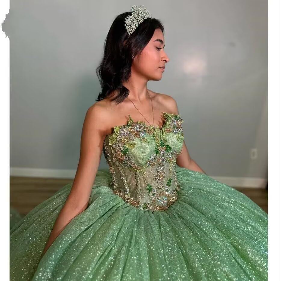 Bling Tulle Diamaonds Floral Applique Sheer Bodiece Formal Quinceanera Dresses Sweet 15 Girls Prom 20253